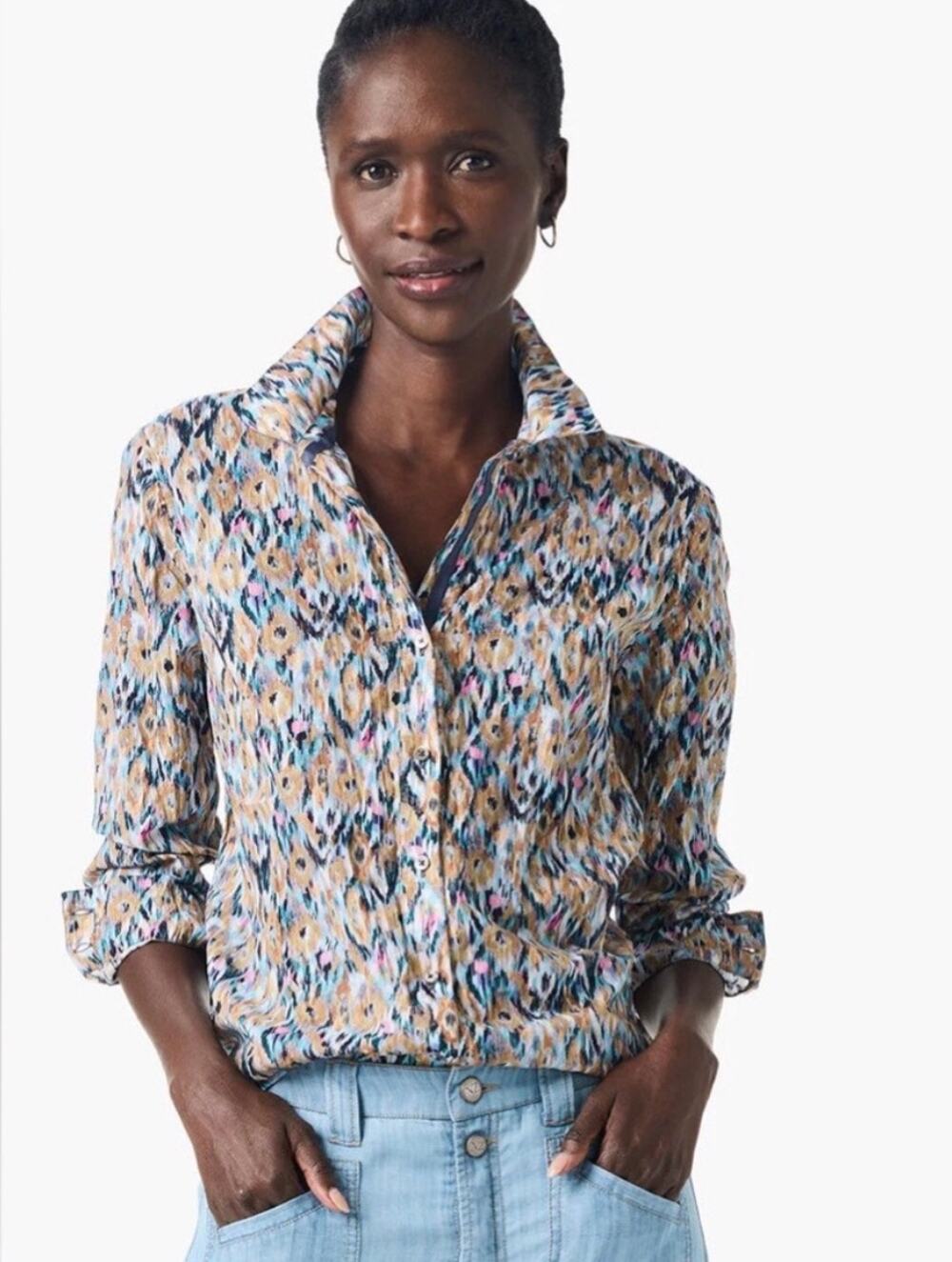 Nic + Zoe | Up Beat Ikat Button Up Shirt Medium Multicolor